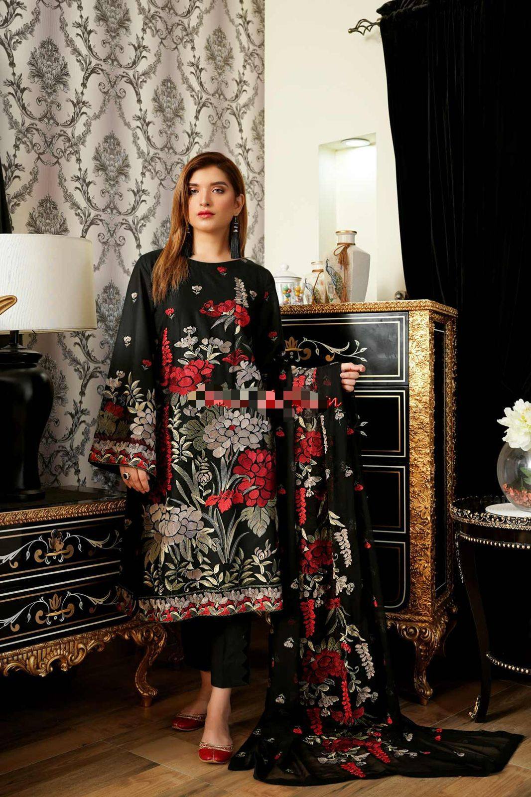 SS-707 | Unstitched | Bareeze Embroidered 3PC Lawn Suit 🔥 Perfect for Festive & Casual Wear